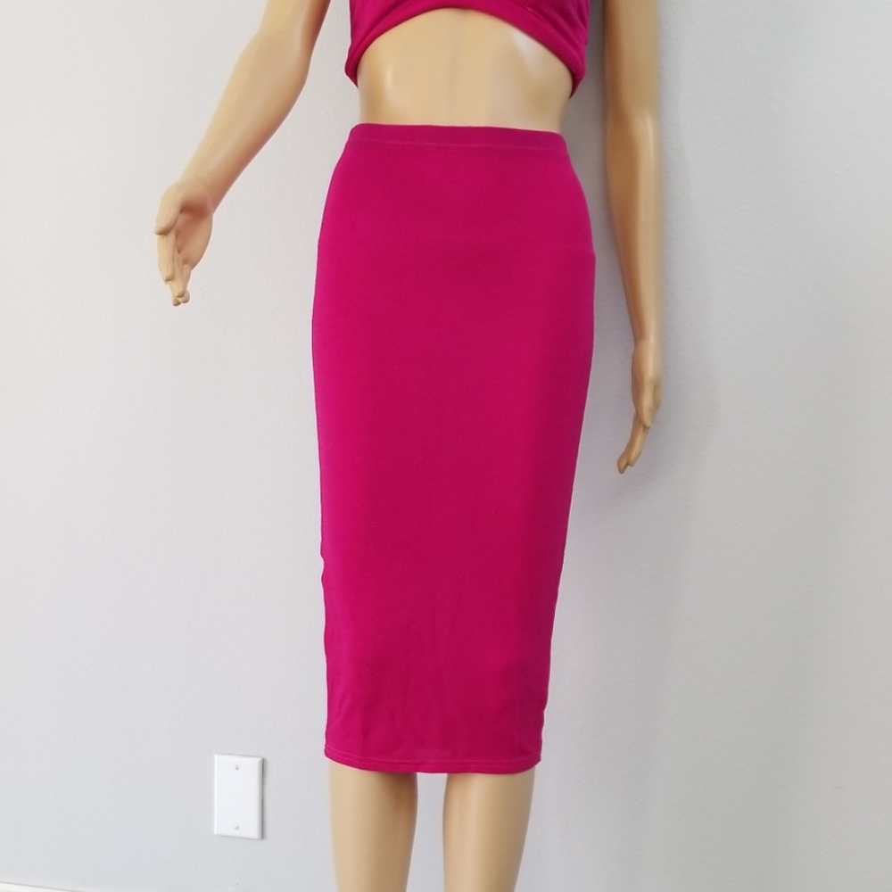 Lurex Bodycon Midi Skirt in Fuchsia - Picture 1 of 6